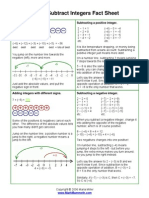 Add Subtract Integers Fact Sheet