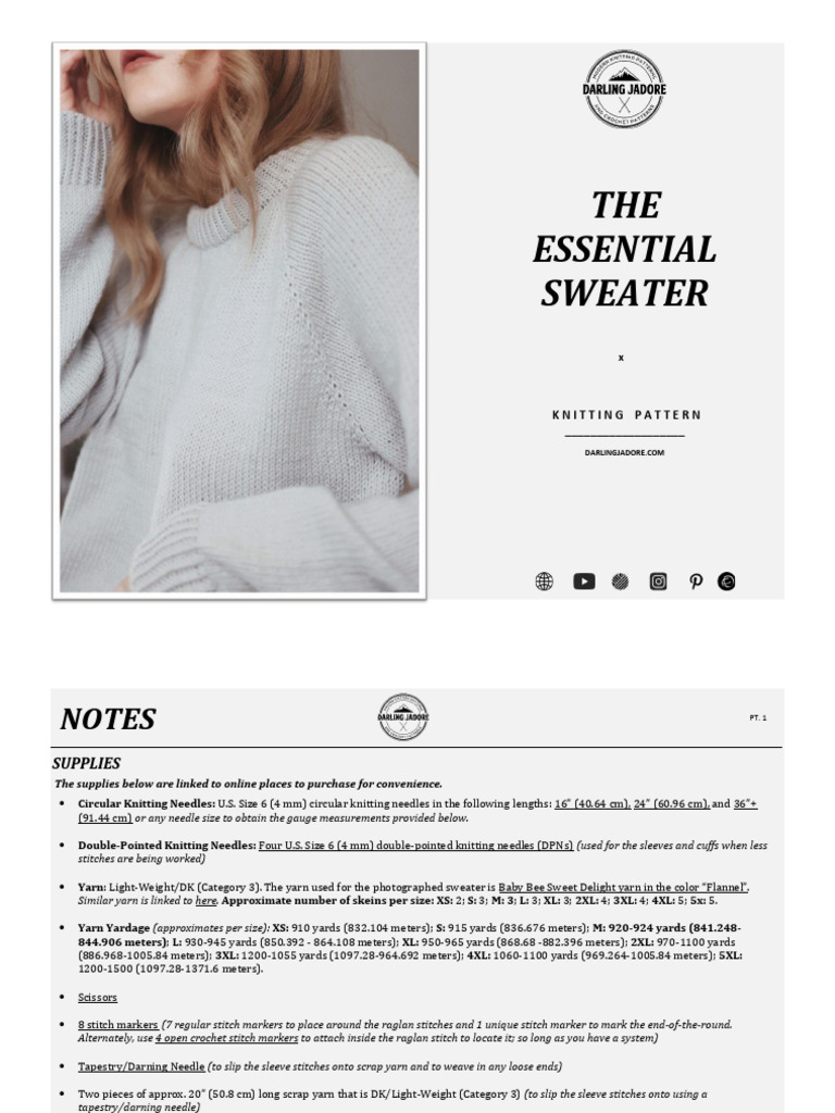 Essential Round Knit Sweater Pattern | PDF | Knitting | Knitting Needle