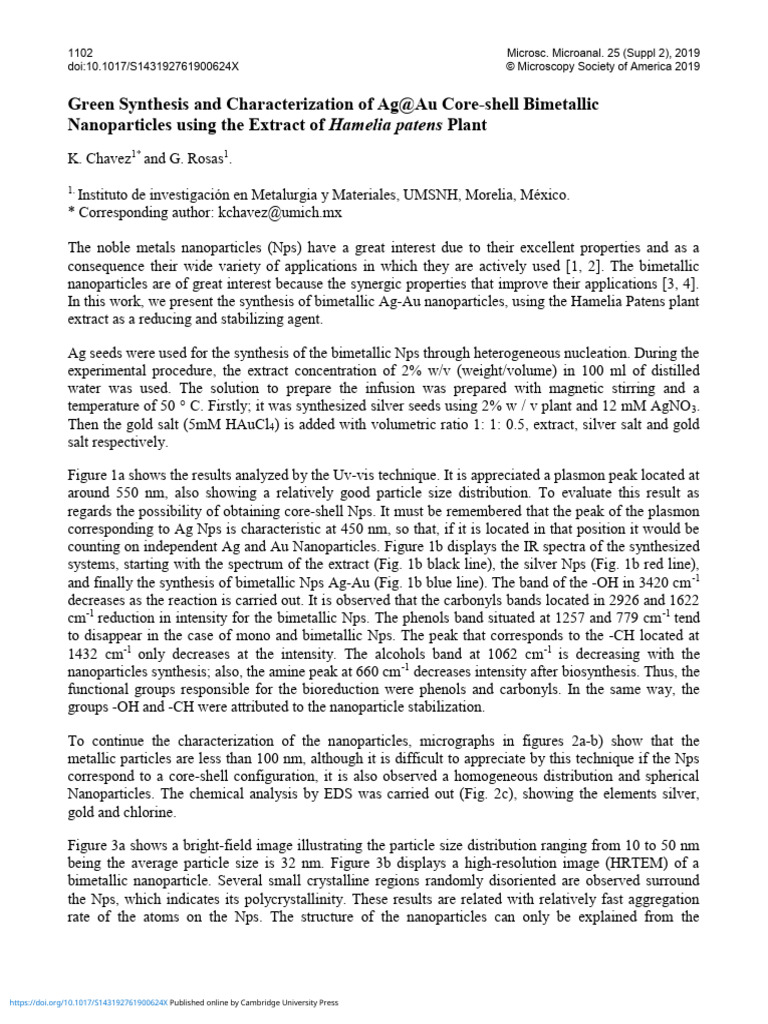 Green Synthesis and Characterization of Agau Core Shell Bimetallic ...