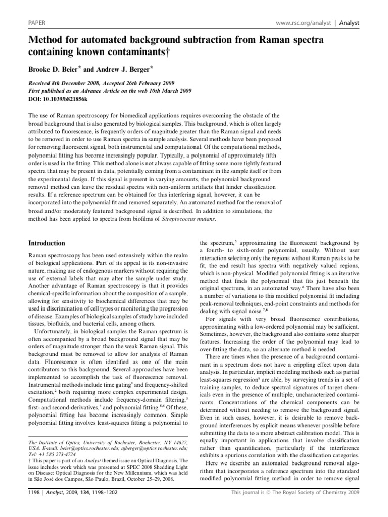 Automated Fluorescence Subtraction in Raman | PDF | Raman Spectroscopy ...