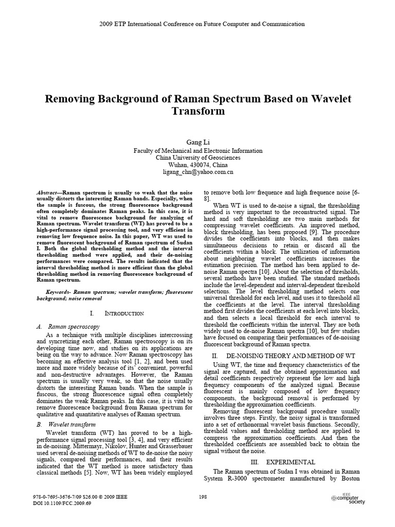 Removing Background of Raman Spectrum Based On Wavelet | PDF | Wavelet ...