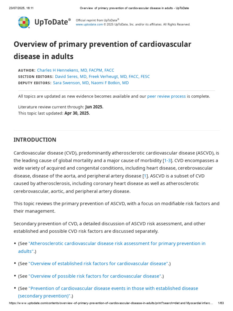 Overview of Primary Prevention of Cardiovascular Disease in Adults ...