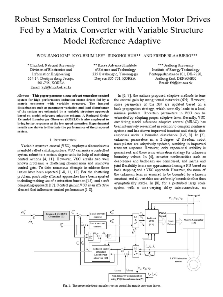 Robust Sensor Less Control For IM Drives Fed by A Matrix Converter With ...