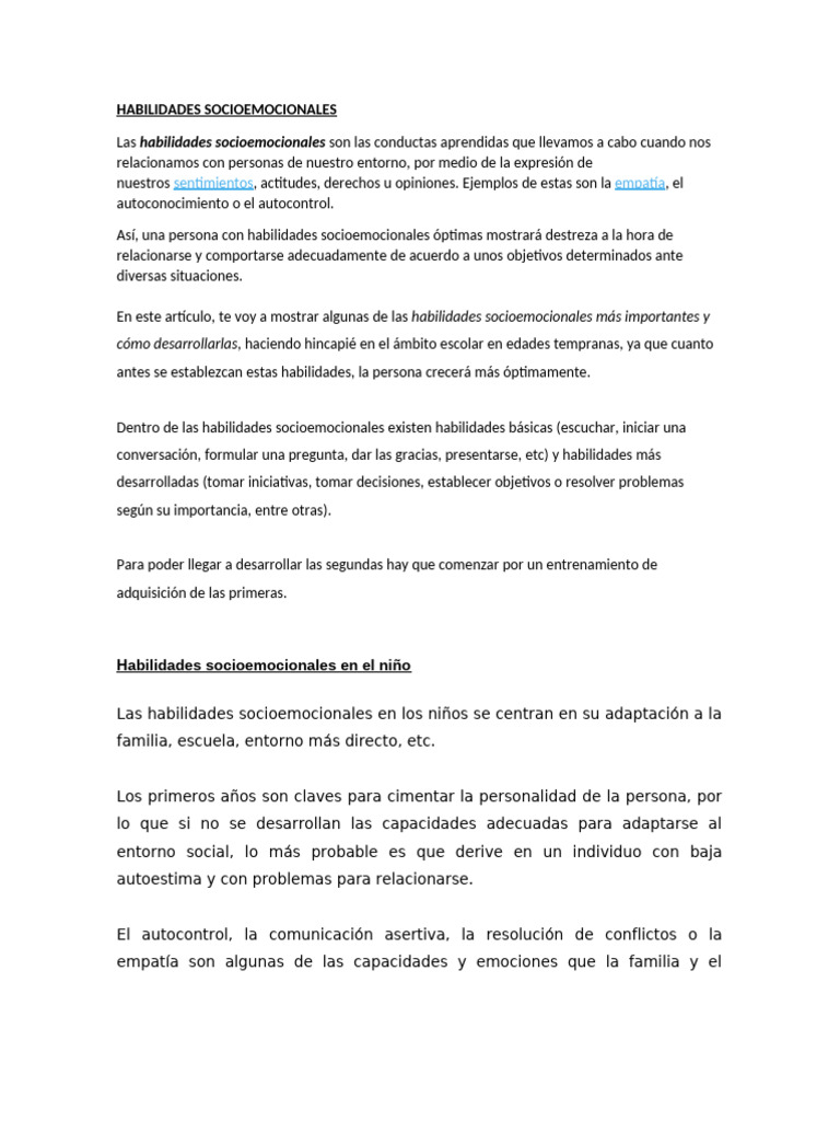 Desarrollo de Habilidades Socioemocionales | PDF | Las emociones ...