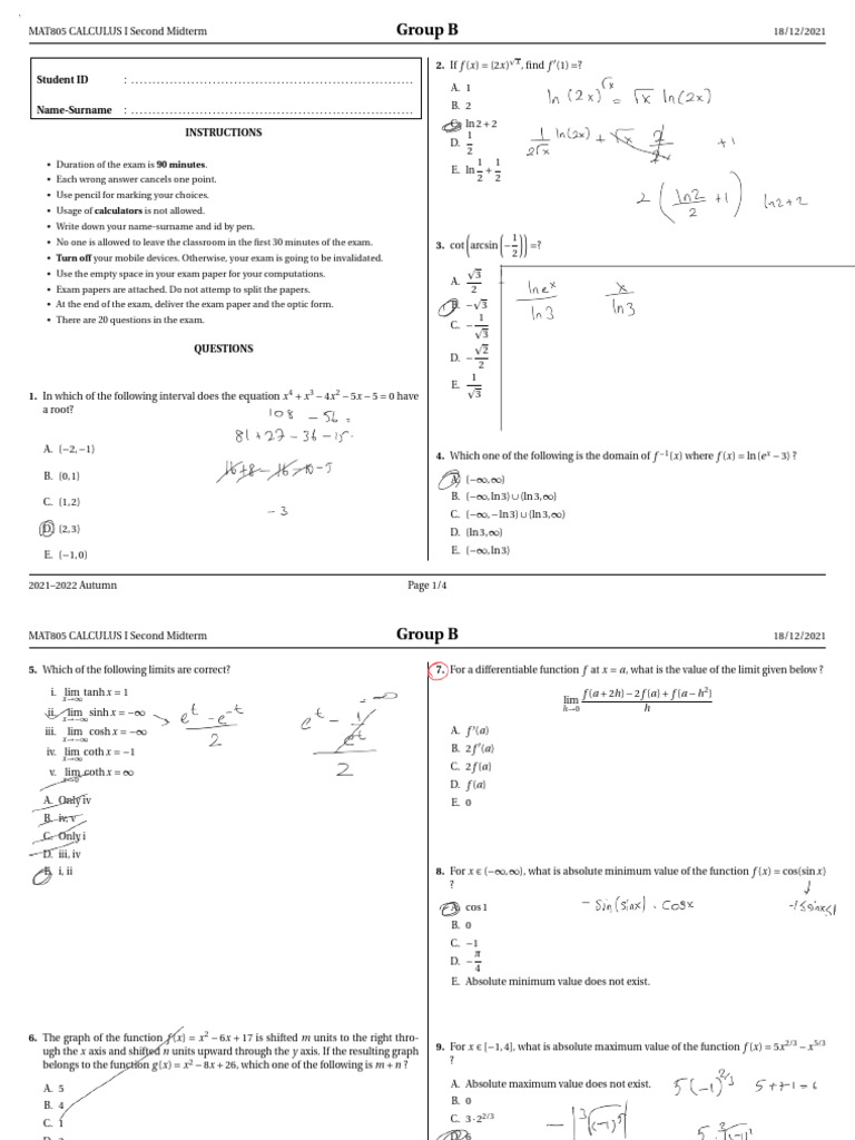 MAT805 Calculus I Midterm Exam | PDF | Tangent | Mathematical Objects