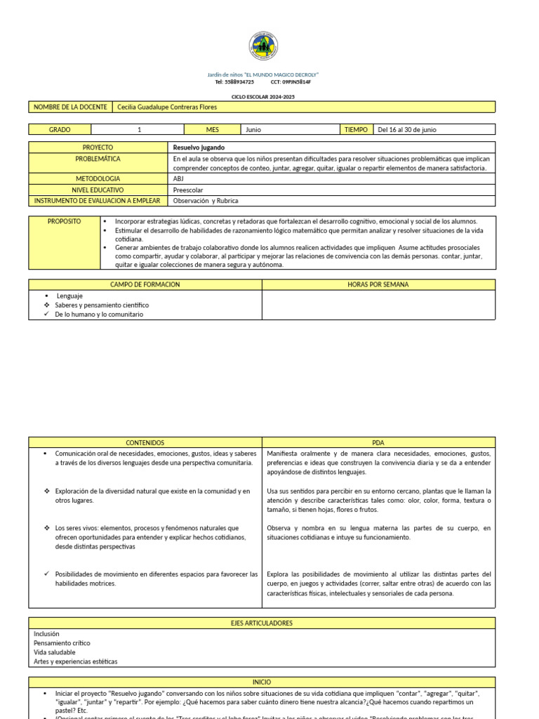 Plan 2 A Junq | PDF | Educación de la primera infancia
