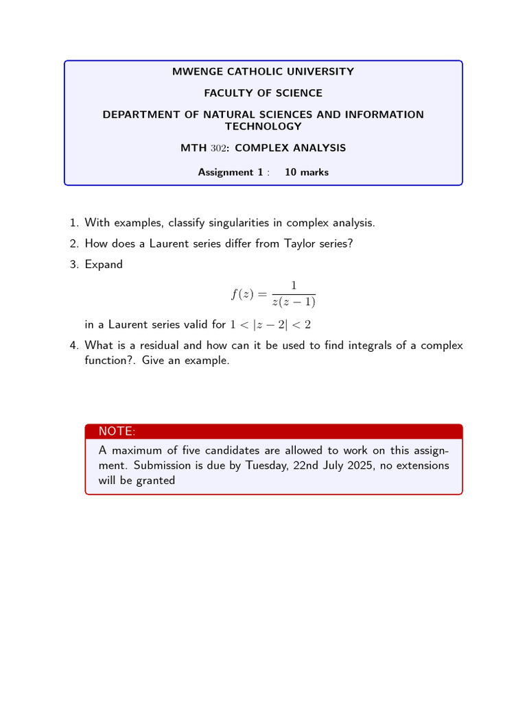 MTH 302 Complex Analysis Assignment 1 | PDF