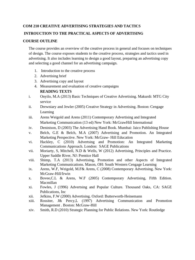 Com 210 Creative Advertising Strategies and Tactics 2024 | PDF | Page ...