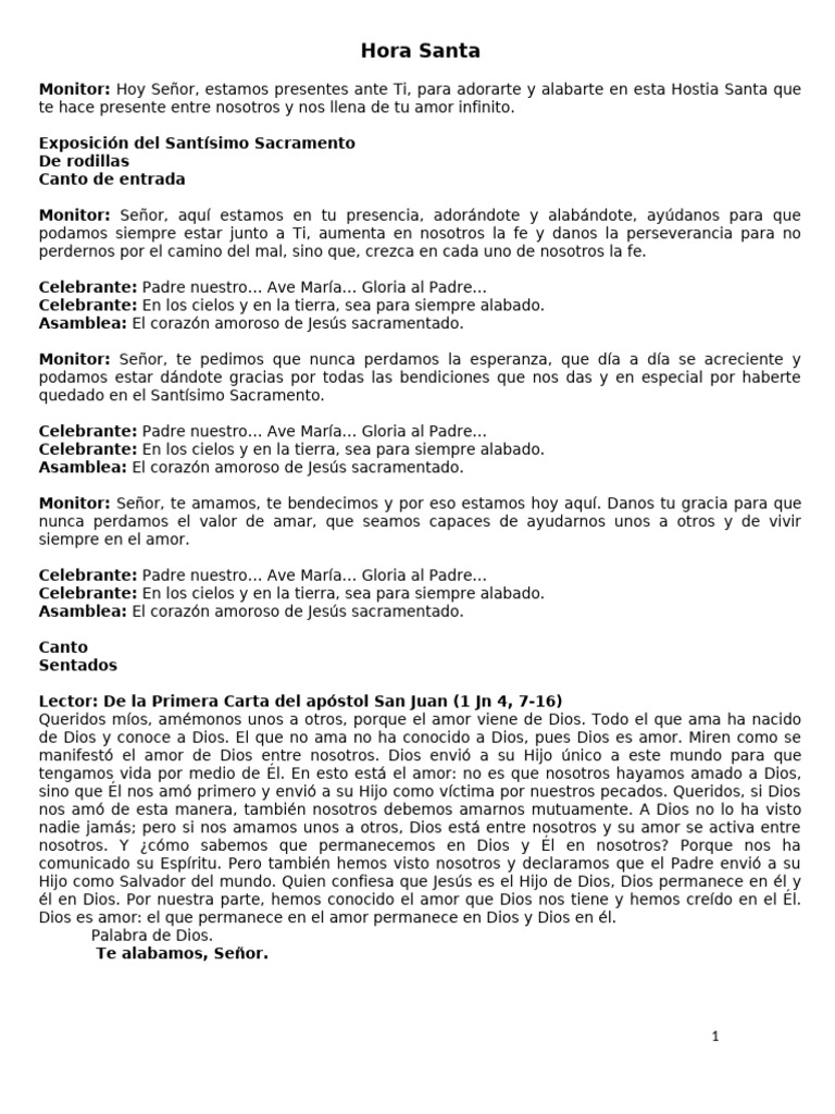 Hora Santa: Adoración y Reflexión Cristiana | PDF | Amor | eucaristía