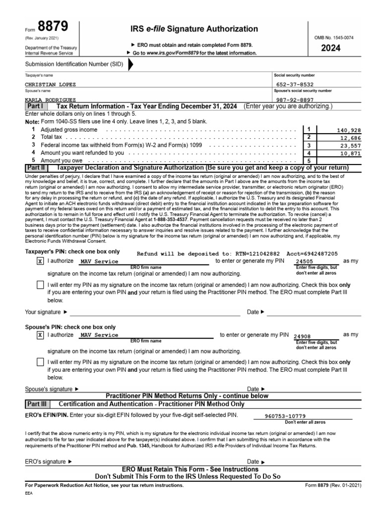 IRS Form 8879 Tax Return Authorization | PDF | Tax Refund | Internal ...