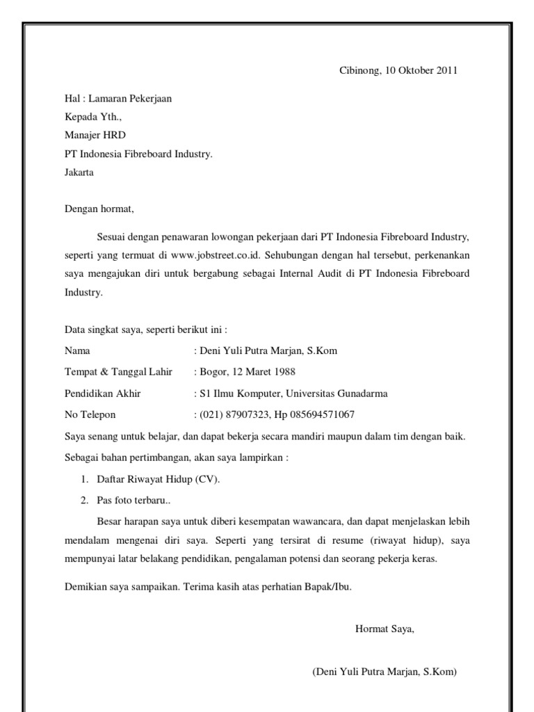 Surat Lamaran Dan Cv Internal Audit