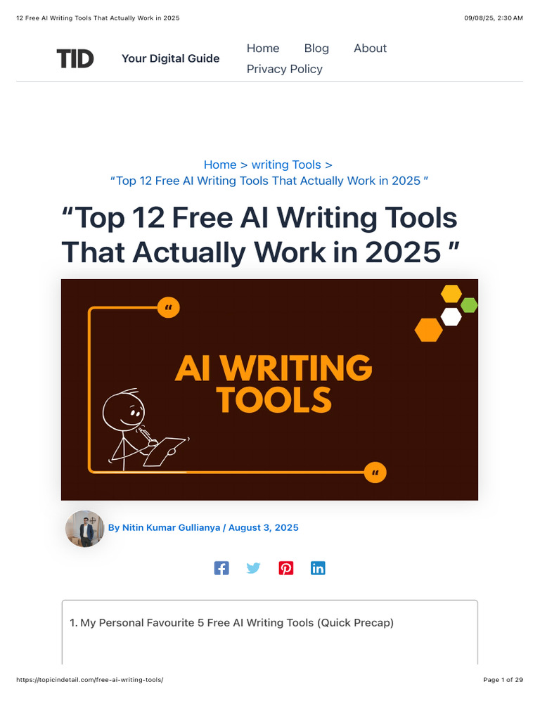 Top 12 Free AI Writing Tools for 2025 | PDF | Artificial Intelligence ...
