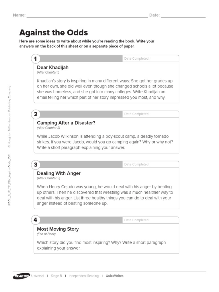 QuickWrite Prompts for 