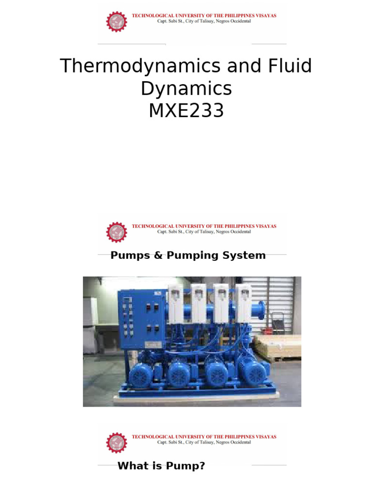 Thermodynamics Fluid Dynamics MXT233 Week 10 11 | PDF | Pump | Fluid ...