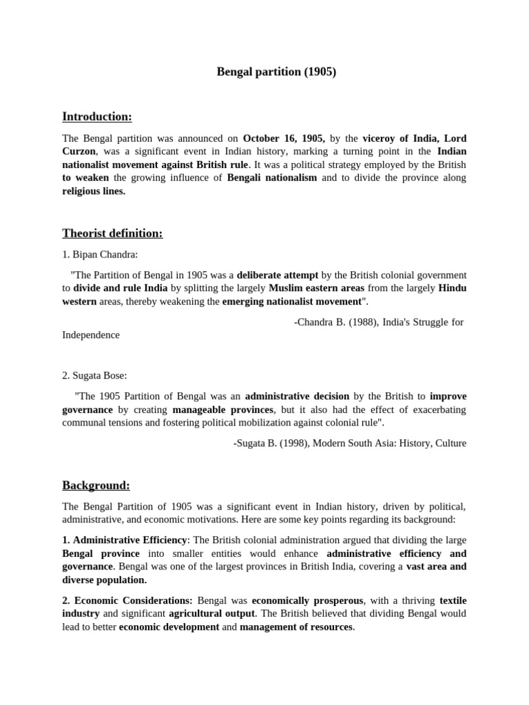 Bengal Partition of 1905 Explained | PDF | Partition Of India | British Raj