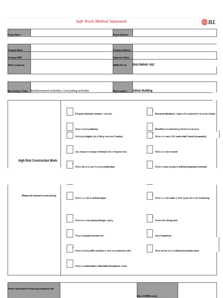 Safe Work Method Statement for Construction | PDF | Concrete | Pipe ...