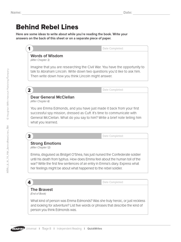 Behind Rebel Lines QuickWrite Guide | PDF