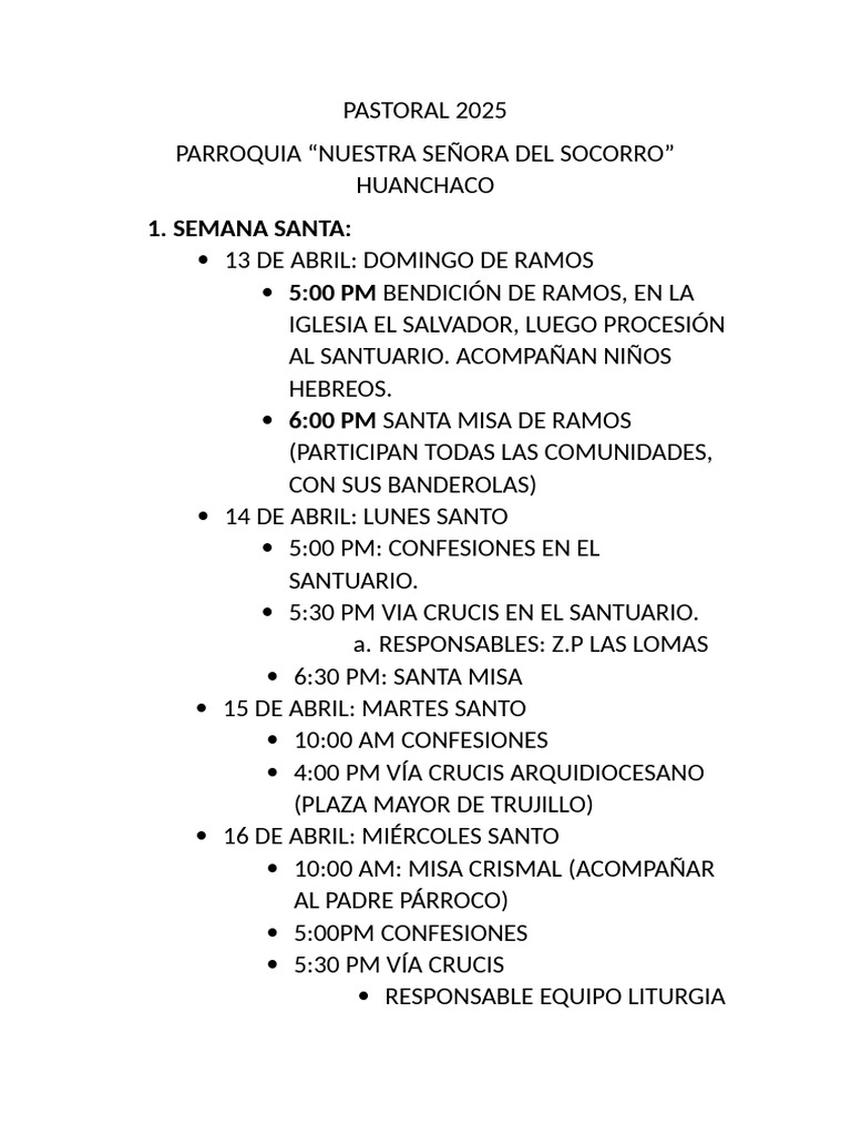 Actividades Semana Santa 2025 Huanchaco | PDF | Fiestas cristianas y ...
