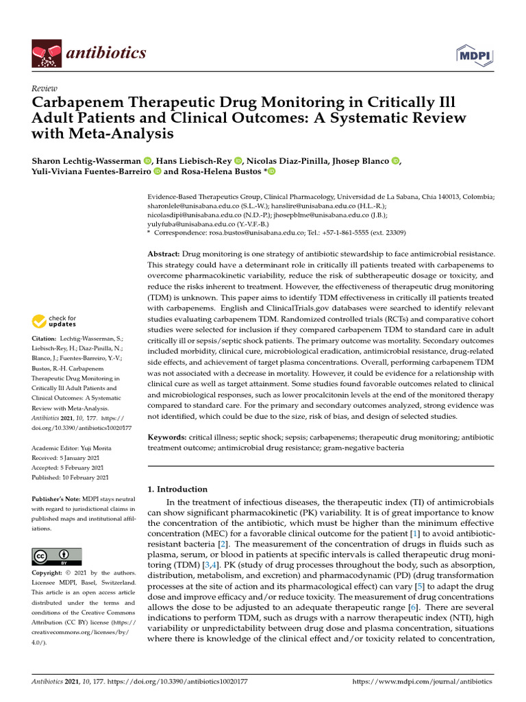 Carbapenem TDM in Critically Ill Patients | PDF | Sepsis | Intensive ...