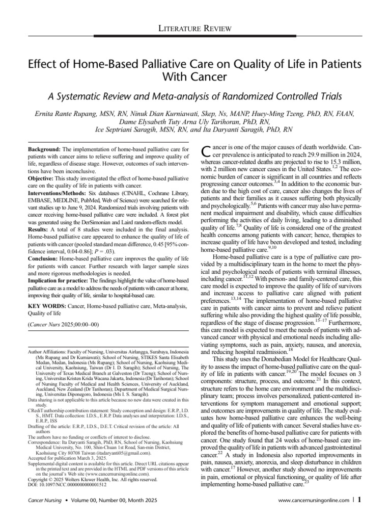 Effect of Home Based Palliative Care On Quality Of.399 | PDF | Meta ...