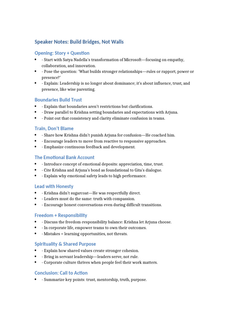 Speaker Notes Build Bridges Not Walls | PDF