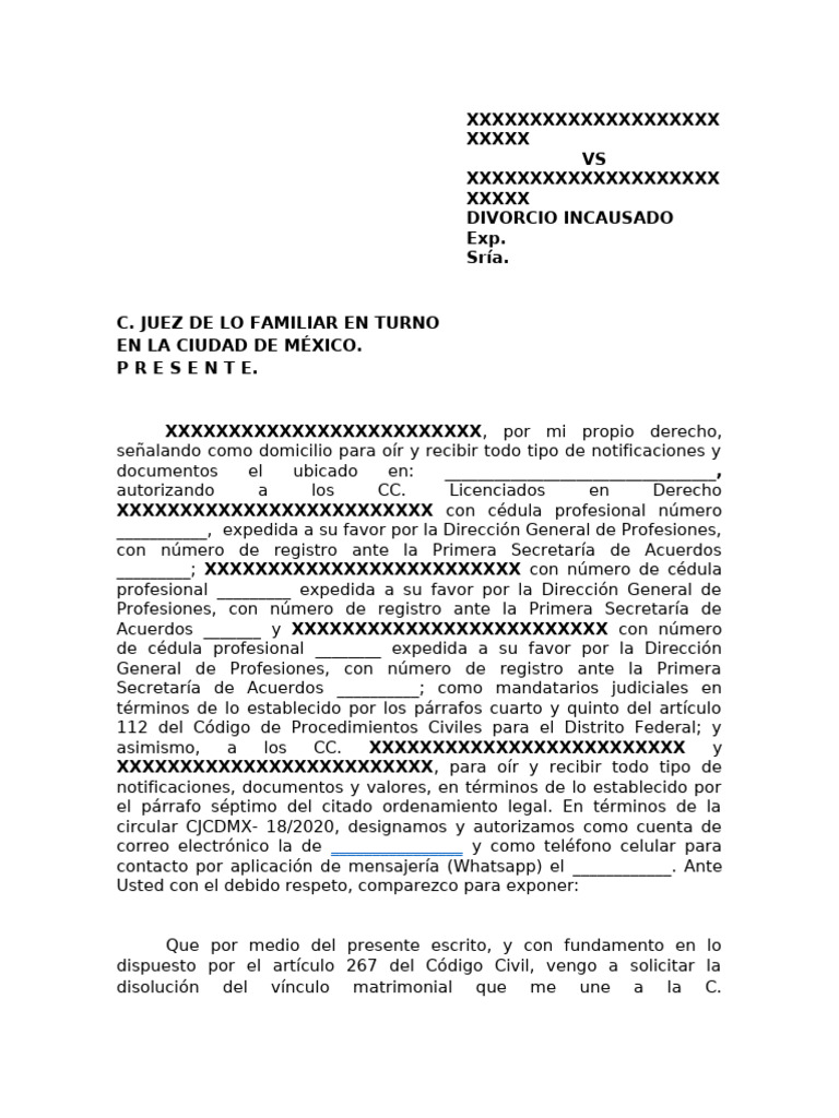 Solicitud de Divorcio Incausado en CDMX | PDF | Propiedad de la ...