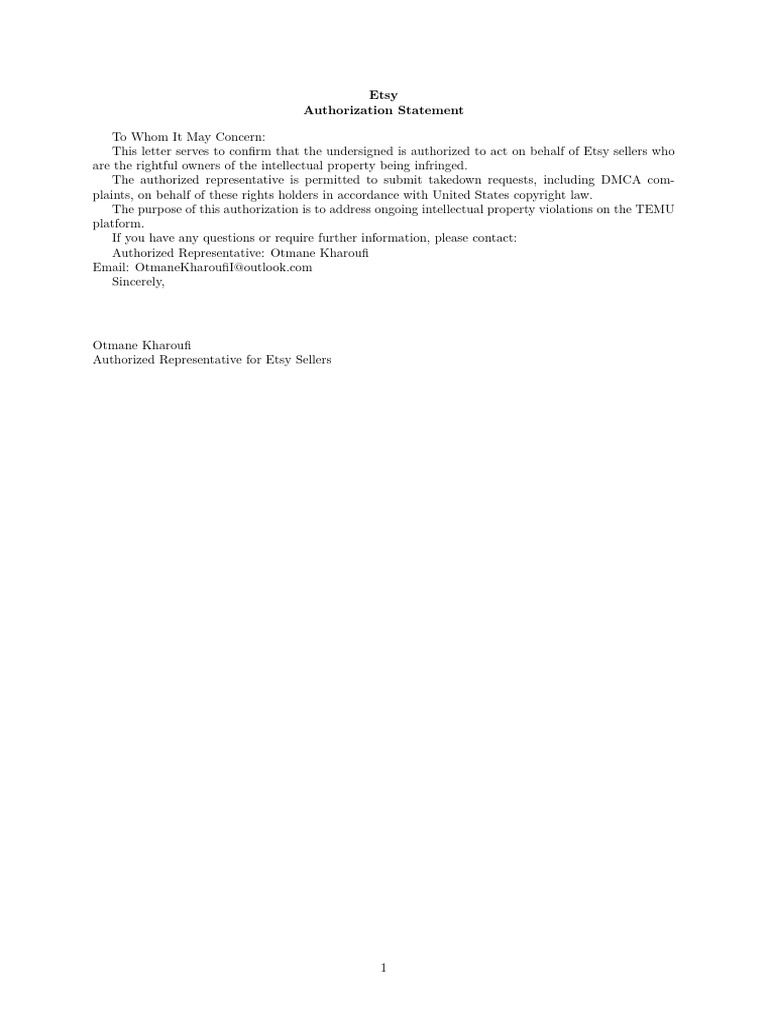 Etsy Authorization Statement | PDF