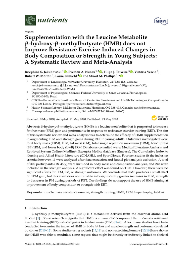 Supplementation With The Leucine Metabolite | PDF | Strength Training ...