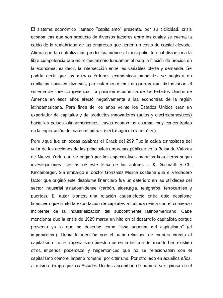 Crisis del 29 y su impacto en América Latina | PDF | Capitalismo ...