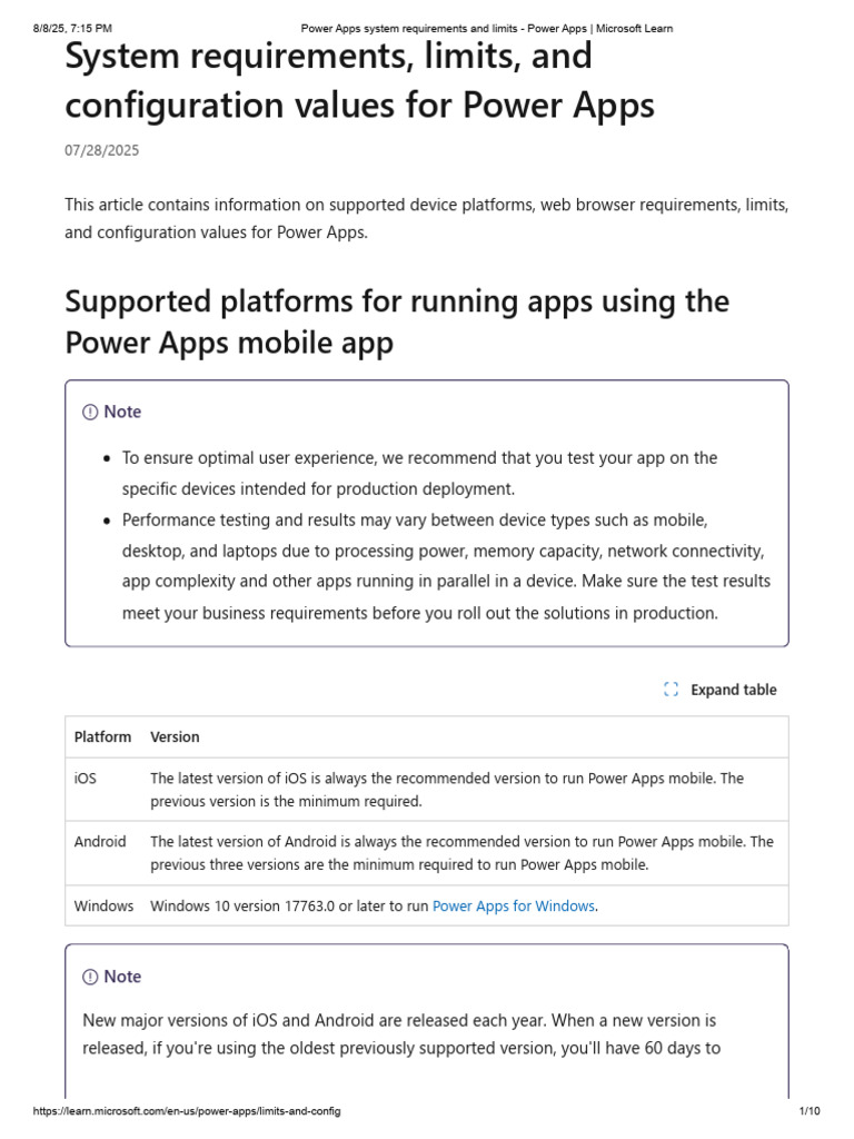 Power Apps System Requirements & Limits | PDF | Mobile App ...