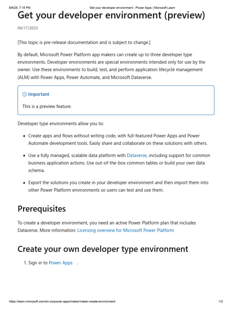 Create Your Power Platform Developer Enviroment | PDF | Application ...