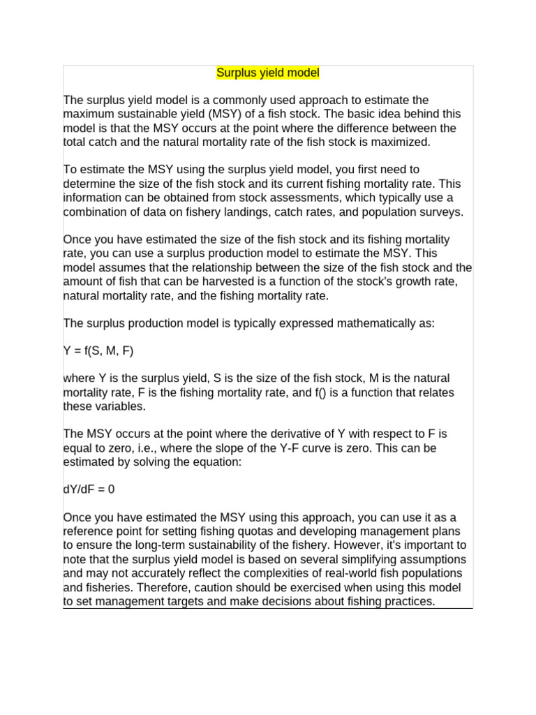 Surplus Yield Model for MSY Estimation | PDF