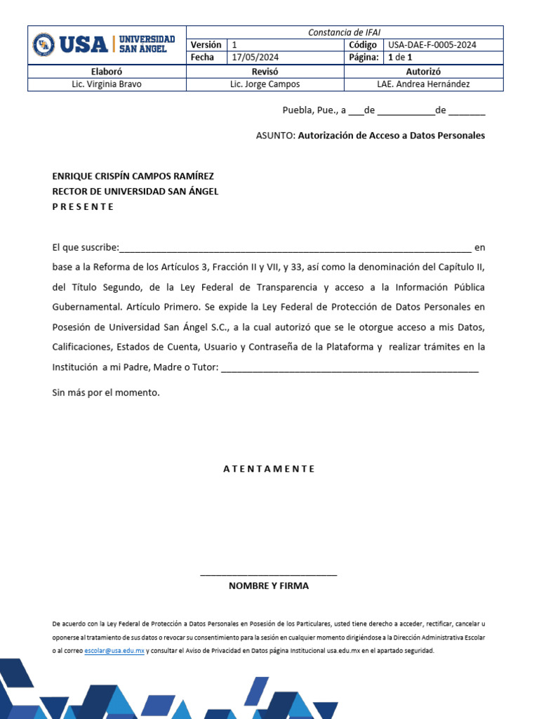 Usa Dae F 0005 2024. Constancia de Ifai | PDF