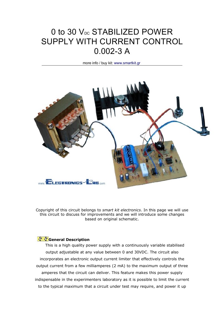 0 to 30 Vdc Stabilized Power Supply With Current Control 3a Power