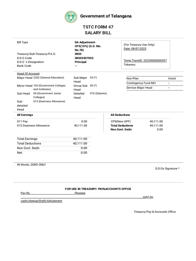 DA Adjustment Form 47 Telangana | PDF