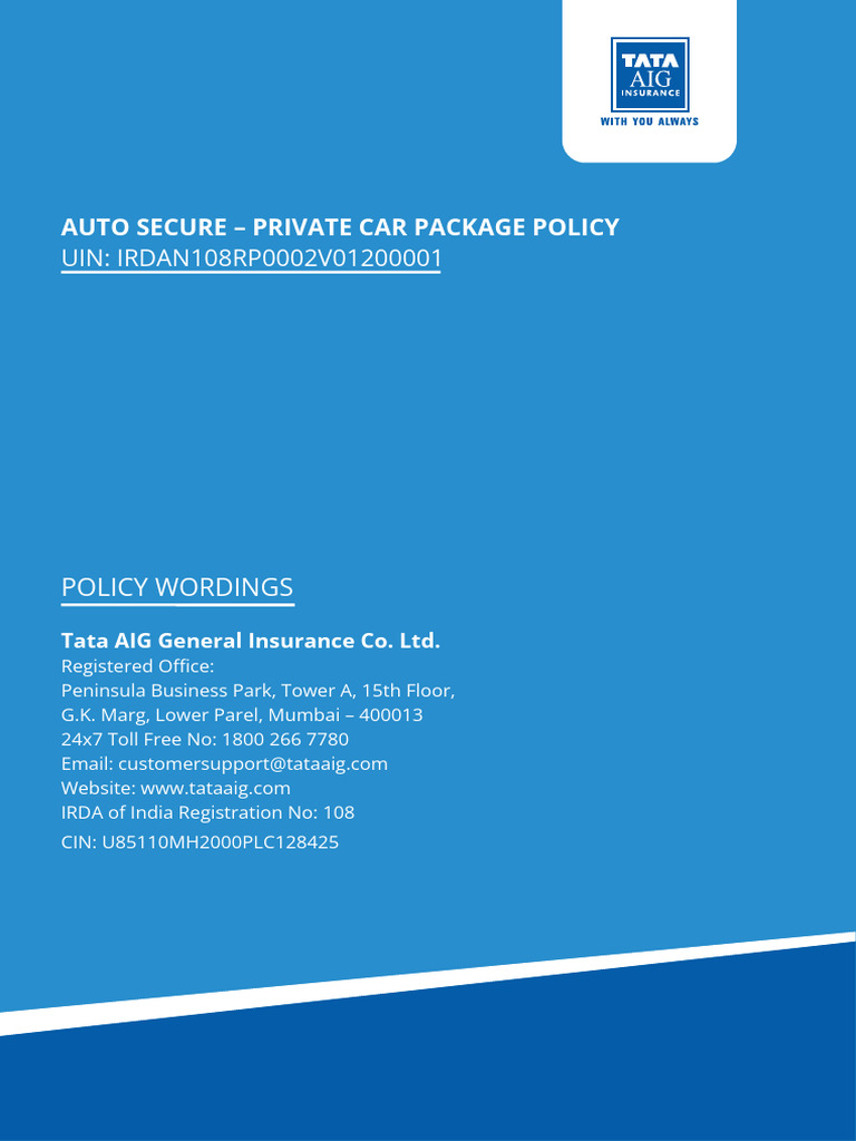 Auto Secure Private Car Policy Details | PDF | Insurance | Indemnity