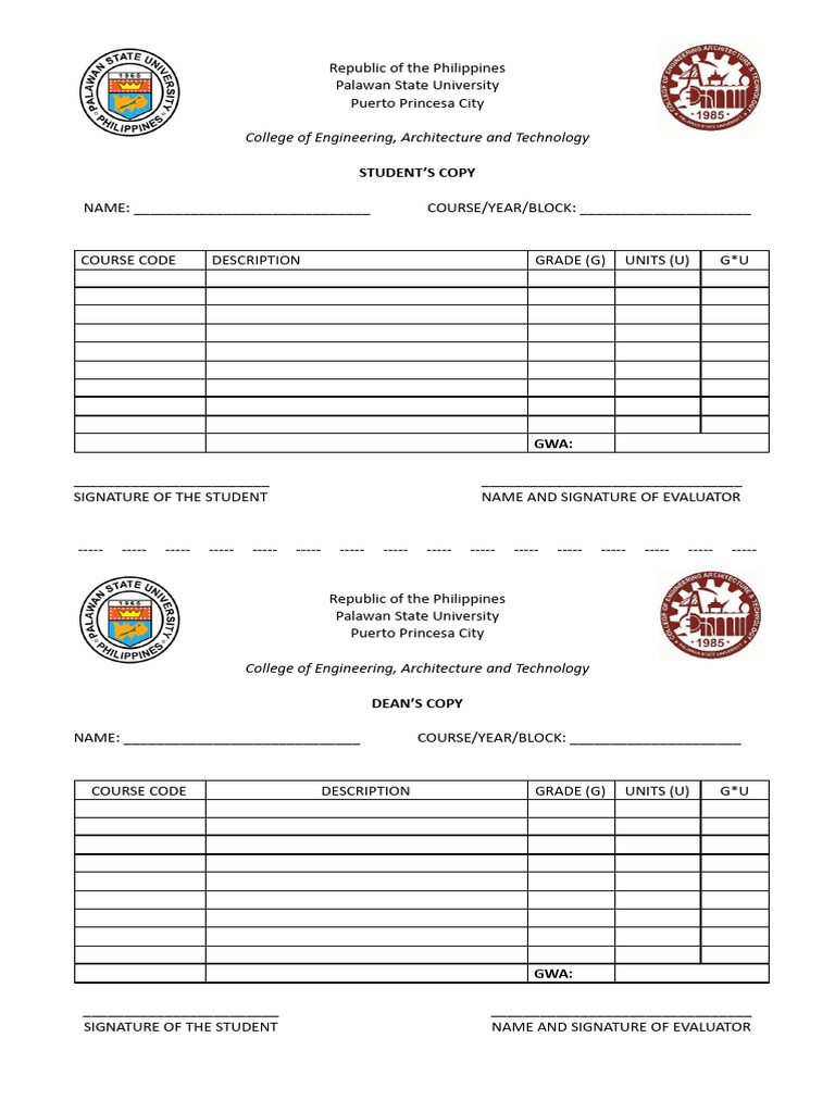 Grade Evaluation Form Template | PDF