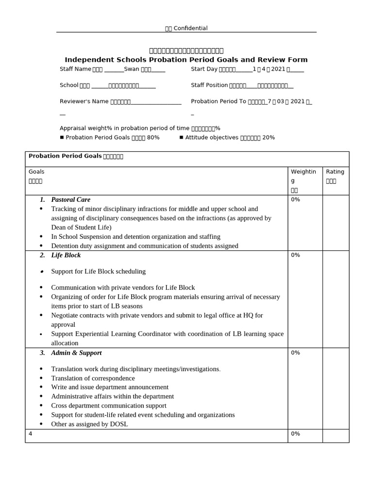 Probation Period Goals and Assessment Form | PDF