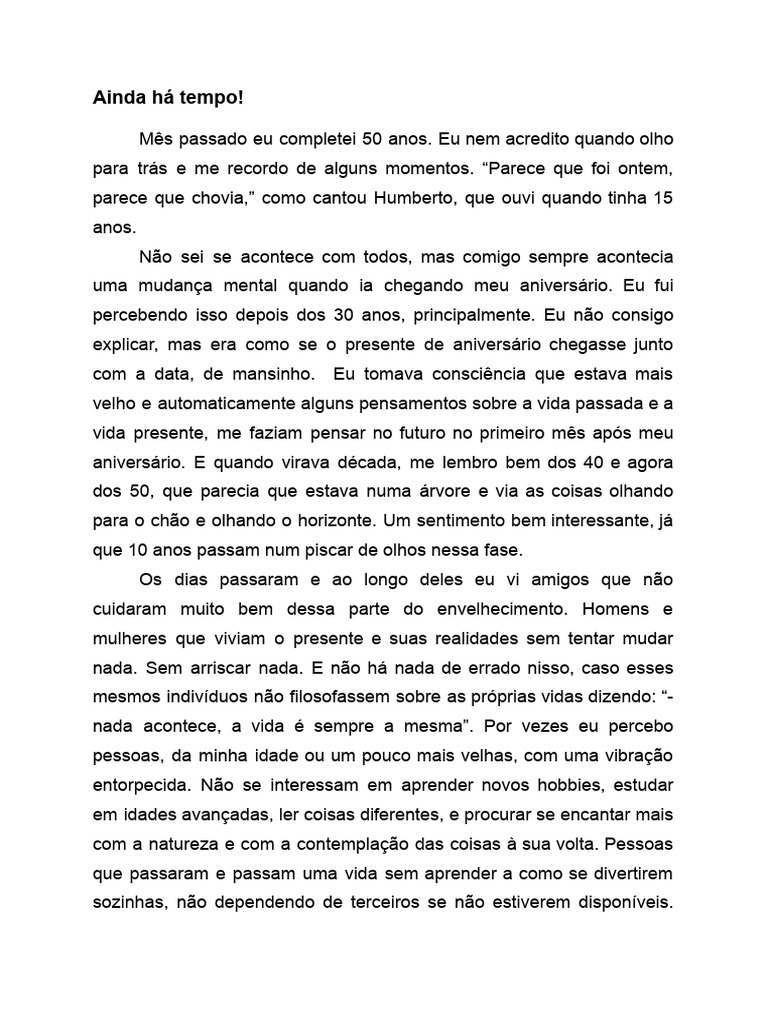 Reflexões sobre a vida aos 50 anos | PDF | Pensamento | Tempo