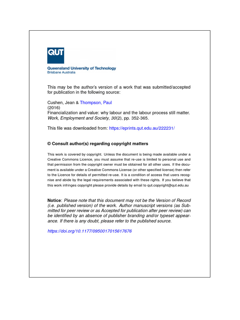 Financialization Value and The Labour Process WES Final Submission ...