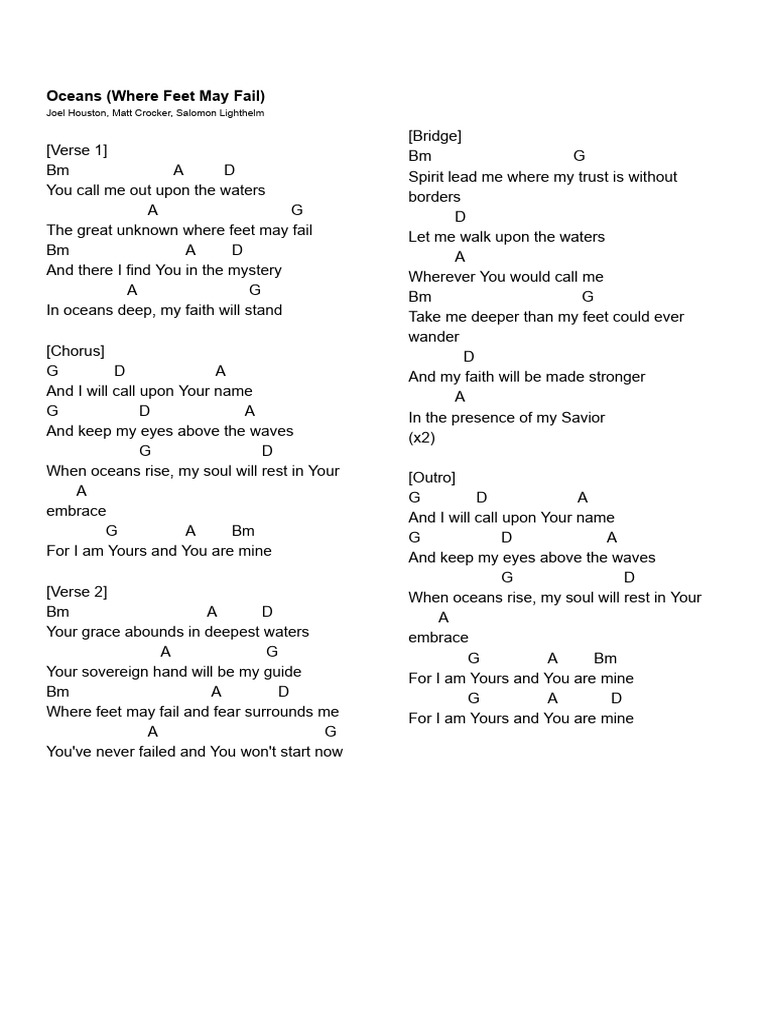 Oceans (Where Feet May Fail) Lyrics | PDF
