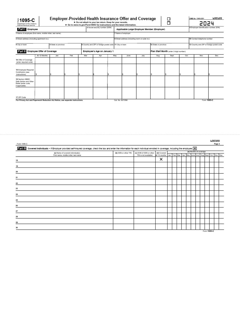 Employer Health Coverage Form 1095-C | PDF | Government Finances | Taxes