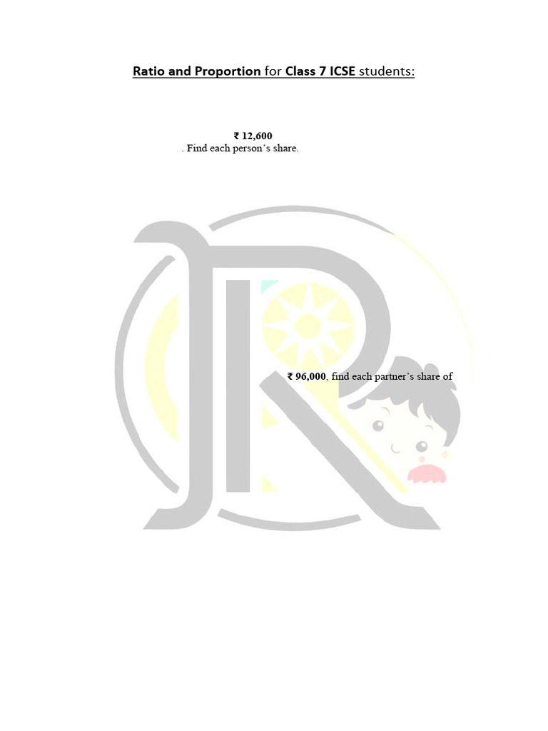 Class 7 ICSE Ratio and Proportion Worksheet | PDF