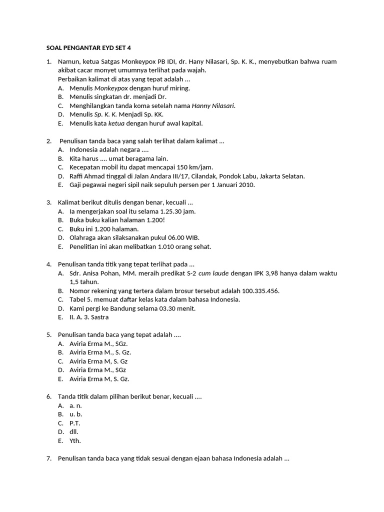 Soal Pengantar Eyd Set 4 | PDF