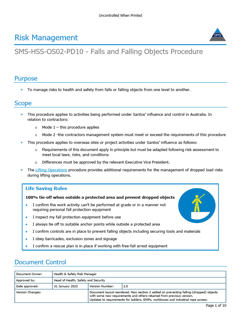 SMS-HSS-OS02-PD10 - Falls and Falling Objects Procedure | PDF | Ladder ...