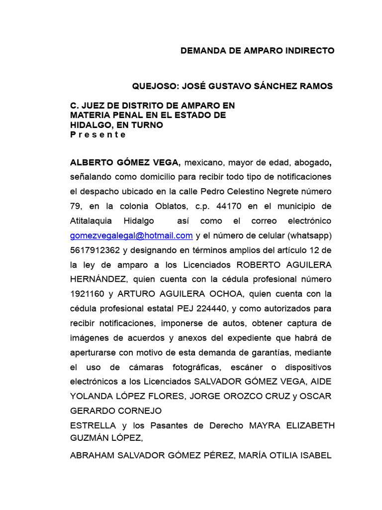 Demanda de Amparo Indirecto en Hidalgo | PDF | Derechos humanos | Derechos