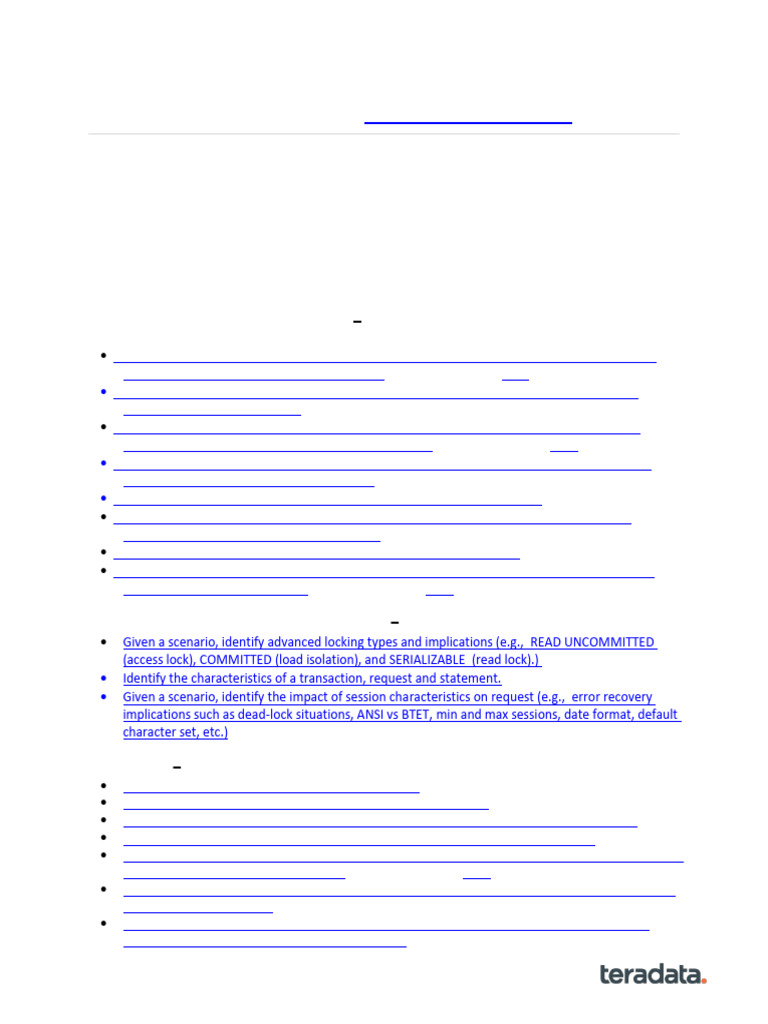 Teradata Data Engineering Exam Guide | PDF | Computing | Data Management