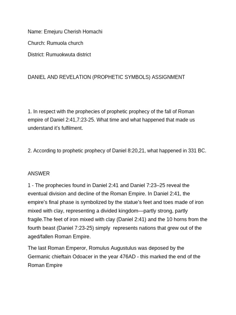 Daniel and Revelation (Prophetic Symbols) Assignment | PDF | Germanic ...