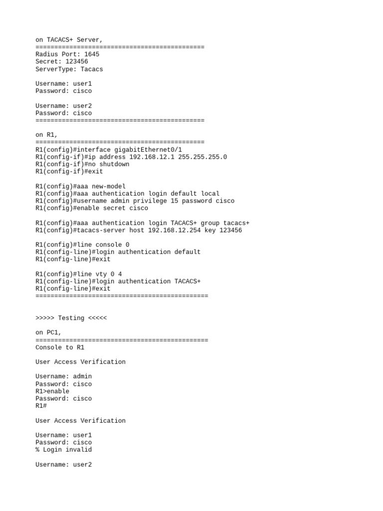 Configuring AAA On Cisco Devices (TACACS+) | PDF