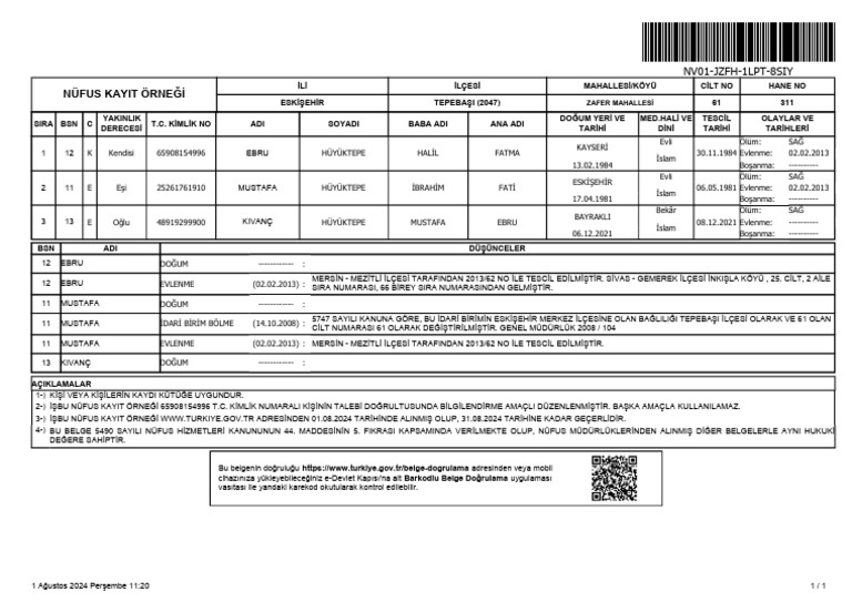 Nufus-Kayit-Ornegi 240801 112120 | PDF